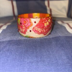 Iris Floral Pink and Orange Bangle Bracelet